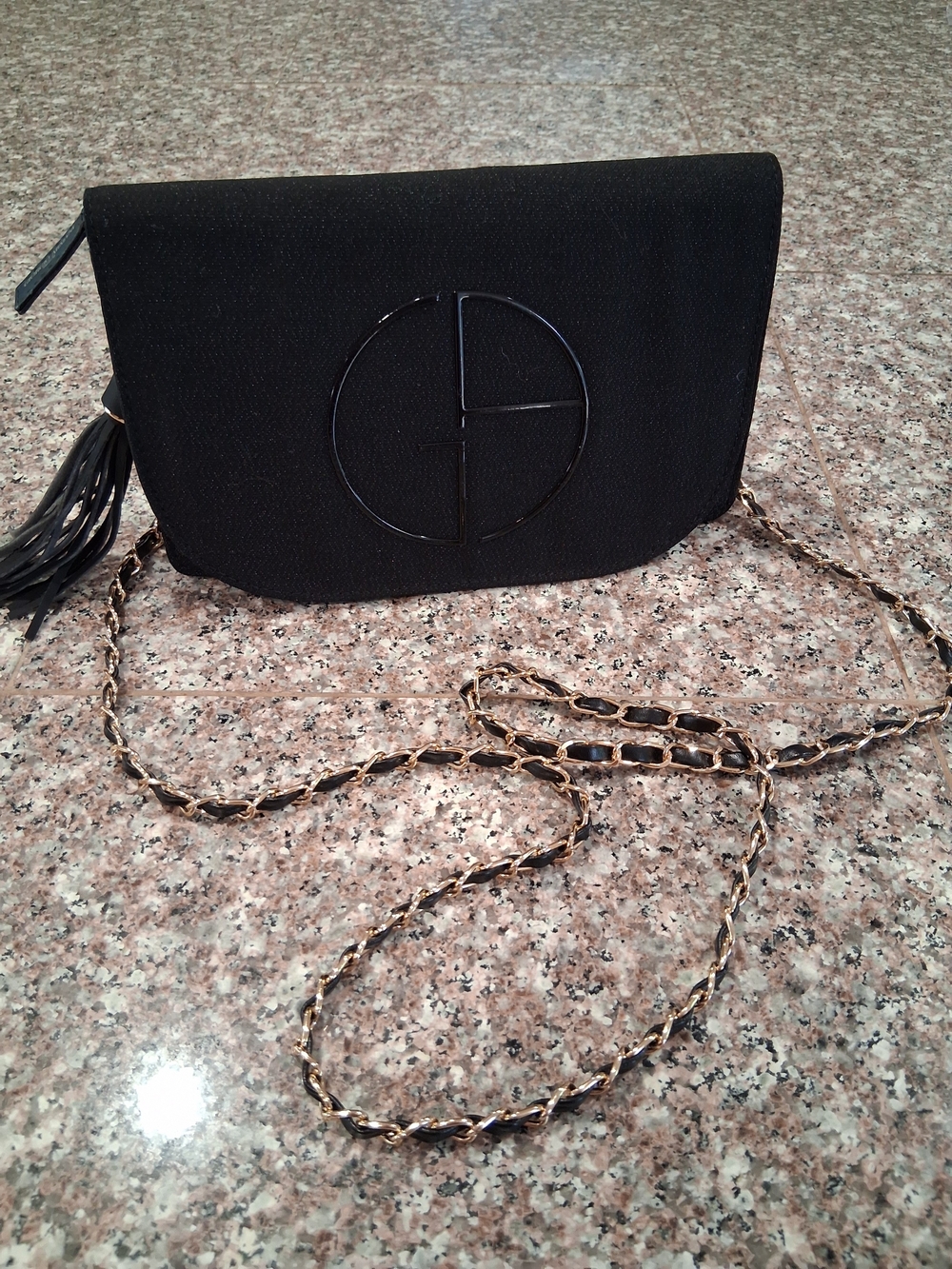GEORGIO ARMANI GWP Black Crossbody Clutch with Tassel.New